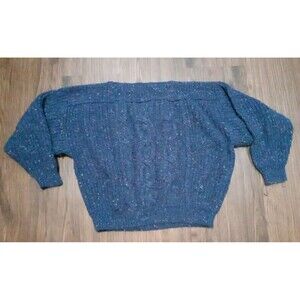 Lizwear Sweater Womens Size Medium Blue Cropped Wool Blend 3/4 Sleeves